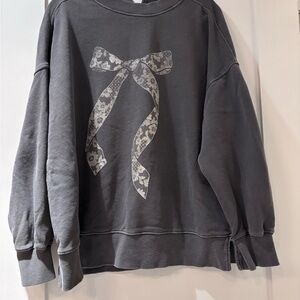 Aerie Charcoal Gray Sweater with Floral Bow
